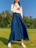 GETADME Maxi Long Skirts Women Spring Summer Casual High Waisted Jean Skirt Ladies Splicing A-Line Ruffle Denim Skirt Plus Size  5XL 6XL