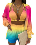 GETADME 보헤미안 여성 3피스 세트 여름 신상품 여성 의류 섹시 3피스 슈트 비치 패션 반바지 슈트 캐주얼 편안함