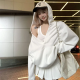 GETADME Casual Hooded Pullover Top Women Y2K V-neck Hoodies Solid Harajuku Long Sleeve Hoodie Oversized Tops Female Loose Clothing