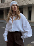 GETADME Fashion Loose Women's Shirts Long Sleeve Lapel Oversize Female Blouses 2025 Spring Summer Elegant Pink Cotton Linen Lady Shirts