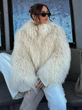Getadme Women Fashion Solid Teddy Fur Coat Elegant Turn Down Collar Thicken Faux Fur Jackets Female Luxury High Street Lamb Wool Coats