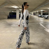 GETADME 2025 Summer Zebra Print Wide Leg Pants Y2K Trousers Sexy High Waist Women New Fashion Casual Female Stripe Streetwear 16395