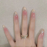 GETADME 24Pcs Short Oval Head Blush Pink Press on Nails with Simple Designs Almond Nails Wearable Acrylic Full Cover Nail Tips with Glue
