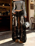 GETADME 2026 Gothic Y2K Style Lace Hollow Out Black Baggy Women's Low Rise Jeans Pants For Woman Clothing Straight Loose Long Trousers