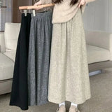 GETADME Smvp 2025 Autumn Winter New Thicken Plush A-line Skirts Wowen Solid Casual High Waisted Long Skirt Ladies Lazy Style Midi Skirts