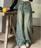 GETADME Retro Washed Vintage Jeans For Women In Autumn And Winter High Waisted Straight Leg Loose Wide Leg Pants Casual Pants