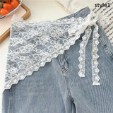 GETADME 트라이앵글 숏 스커트 하프 스커트 엉덩이 커튼 스커트 레이스 트림 스몰 에이프런 소프트 레이스 스택 인 스타일 한국식 봄 헤드스카프