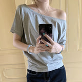 GETADME T-shirts Women Solid Simple Summer Casual Cleanfit Short Sleeve All-match Young Girls Streetwear Y2k Top Aesthetic Clothes Ins