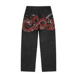 GETADME Harajuku Flower Woman Embroidery Baggy washed jeans Y2K Vintage 2000s streetwear American Gothic Pants Men Women wide leg pants