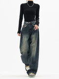 Getadme Y2K Women Vintage Streetwear Korean Baggy Blue Jeans High Waist Straight Wide Leg Pants Denim Trousers Fairy Grunge Alt Clothes