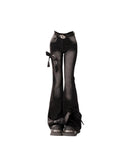 Getadme Women's Black Gothic Bow Flare Jeans Harajuku Aesthetic Y2k Denim Trousers High Waist Cowboy Pants Vintage 2000s Trashy Clothes