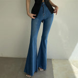 GETADME REALEFT Spring Summer Women's Denim Flare Pants 2025 New High Waist Korean Style Washed Casual Slim Full Length Pants for Women