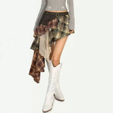 GETADME New In Autumn 2025 Trend Streetwear Y2K Skirts For Women's A Line Irregular Patchwork Plaid Pant Skirts Faldas Woman Clothing