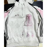 GETADME Autumn Japan All Macth Zipper Hoodies Y2k Aesthetic Punk Harajuku Print Casual Striped Long Sleeve Sweatshirts Retro Clothes