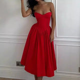 GETADME Suninheart Women Red Strapless Dress Sexy 2025 New Arrivals Midi Casual Holiday Birthday Party Dresses Female