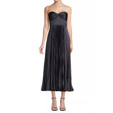 GETADME Women Sexy Sleeveless Solid Color Party Dress Fashion Pleated Big Swing Evening Dress Elegant Strapless Backless Zip Long Dress