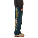 GETADME Harajuku Flower Woman Embroidery Baggy washed jeans Y2K Vintage 2000s streetwear American Gothic Pants Men Women wide leg pants