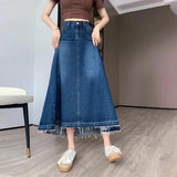 GETADME M-6XL Oversized High waisted Denim Skirt Summer Thin Drape Half length A-line Umbrella Skirts Casual Clothing With pockets