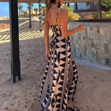 GETADME Summer Deep V Neck Aesthetic Printing Backless Sleeveless A-line Maxi Dresses Vacation Holiday Party Vestidos 2025