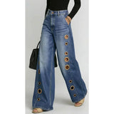 GETADME Missuoo Women's 2026 New Washed Blue High-Waist Metal Grommet Wide Leg Jeans, Casual Loose Fit Streetwear Pants for Daily Wear