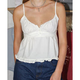 GETADME Xingqing Ruffle Top Buttons y2k Kawaii Women Crop Tops Cute E-girl Short Sleeve Tshirt Sweet Fairy Core Clothes Summer 2025 Vest