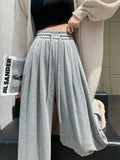 GETADME Spring  Women Wide Leg Pants Casual Comfortable Elastic Waist Solid Relaxed Fit Drawstring Trousers