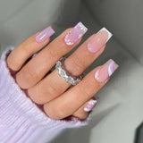 GETADME 24Pcs Short Square Coffin False Nails Square Fake Nails with Glue French Glitter Wearable Acrylic Nails Set Press on Nail Tips