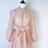 GETADME 4색 쇼 부스 하이데프 드레스 디자인 감성 헤비듀티 스터드 롱 슬리브 버튼 롱 드레스 플러스 탱크탑