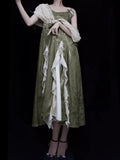 GETADME 2025 New Lolita Retro Jacquard Elegant Dress Y2K Vintage Cosplay Green Daily Temperament Gorgeous Elegant Queen Princess Dresses