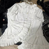 GETADME 2025 Japanese Lolita Blouse White - Cute Puff Sleeve Shirt with Lace Cuffs for JSK Dress Sweet Vintage Style Underblouse