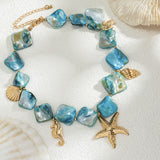 GETADME Boho Sea Turtle Sea Conch Sea Star Pendant Necklace 2025 Women's Simple Creative Blue Stone Weaving Girls Beach Jewelry