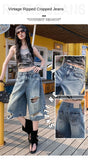 GETADME American High Street Style Ripped Wide Leg Jeans Women Summer New Loose Pear Shape Slimming Small Size Straight Seven-Foot Pants
