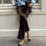 GETADME Linad Elegant Brown Satin Wide Leg Pants Women Autumn Fashion Beige High Waist Trousers Street Chic Silk Long Pants Female 2025