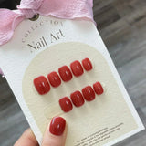 GETADME 10Pcs Pure Color Handmade Short False Nail with Glue Press On Nails Full Cover French Round Head Manicure Wearable Nail Tips Art