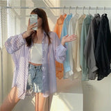 GETADME Shirt for Women Blouse Long Sleeve Top Female Chiffon Loose Cardigan Thin Sexy Solid Color Casual Shirt