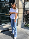 Getadme-Fashion Backless Short Sleeve Shirts For Women Casual Back Lace Up Tops 2024 Spring Summer Chic Ladies Shirt Loose Streetwear