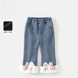 GETADME Sanrios Girl Pants Autumn Winter Hello Kittys Child Cowboy Bell Bottoms Children's Clothing Keep Warm Thicken Leisure Trousers
