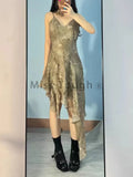 GETADME Autumn New Retro 2 Piece Set Women Sexy Atmosphere Sense Cargo Irregular Suit Female Y2k Halter Dress + Sunscreen Knit Cardigan