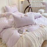 GETADME 3pcs White Bedding set ruffles Duvet Cover Set (1*Duvet Cover + 2*Pillowcase, Without Core)for bedroom guest room