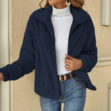 GETADME Women's Plush Cardigan Short Jackets Plus Size Ribbed Lapel Thickened Winter Casual Warm Oversize Zipper Coats Sweater Outerwear