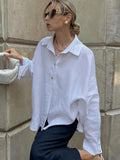 GETADME Fashion Loose Women's Shirts Long Sleeve Lapel Oversize Female Blouses 2025 Spring Summer Elegant Pink Cotton Linen Lady Shirts