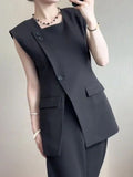 GETADME French 2025 Black Suit Vest Summer Hot Style Young Commuter Design Split Sleeveless Top  roupas femininas