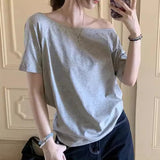 GETADME T-shirts Women Solid Simple Summer Casual Cleanfit Short Sleeve All-match Young Girls Streetwear Y2k Top Aesthetic Clothes Ins