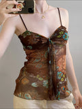 GETADME Vintage Brown Crop Top Women 2026 New Printed Sleeveless Slim Tank Tops Summer Y2K Sweet Cute Casual Streetwear Woman Clothing