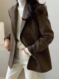 Getadme-Woolen Jackets Thick and Warm Korean Fashion Heavy Jackets High-end Versatile New Autumn and Winter Black Tweed Suit Women Coat
