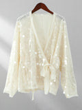 GETADME 2025 New Women's Sequins Kimono Style Jacket Fashion V Neck Long Sleeve Lace Up Casual Coats Autumn Female High Street Outerwear