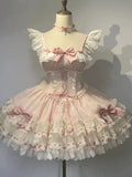 GETADME Japanese Sweet Lolita Kawaii  Fluffy Dress Women JK Lovely Ballet Princess Cake Dresses Harajuku Lace Bow Patchwork Cute Outfit