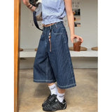 GETADME Harajuku Y2k Women's Light Blue Calf Length Cargo Jeans Baggy Denim Trousers Japanese 2000s Oversize Jean Pants Vintage Clothes