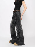 GETADME 2000s Y2k Goblin Core 2026 Autumn Winter Women's Denim Pants Dark Academia Cargo Jean Flared Bell Bottom Designer Kpop Japanese
