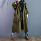 GETADME Oversized Spring And Autumn Trench Coat Women's New Korean Loose Versatile Hooded Windbreaker Women's Long Coat Big Pocket Jacke